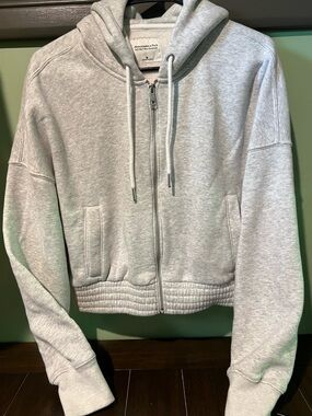 Abercrombie & Fitch Heather Gray Full-Zip Hoodie with Drawstring